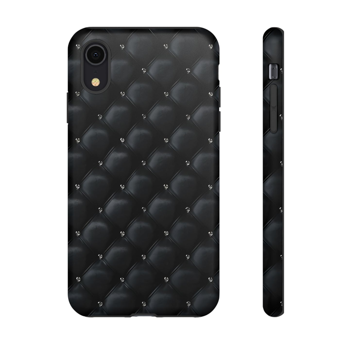 Stylish Tough Phone Case - Elegant Black Quilted Design