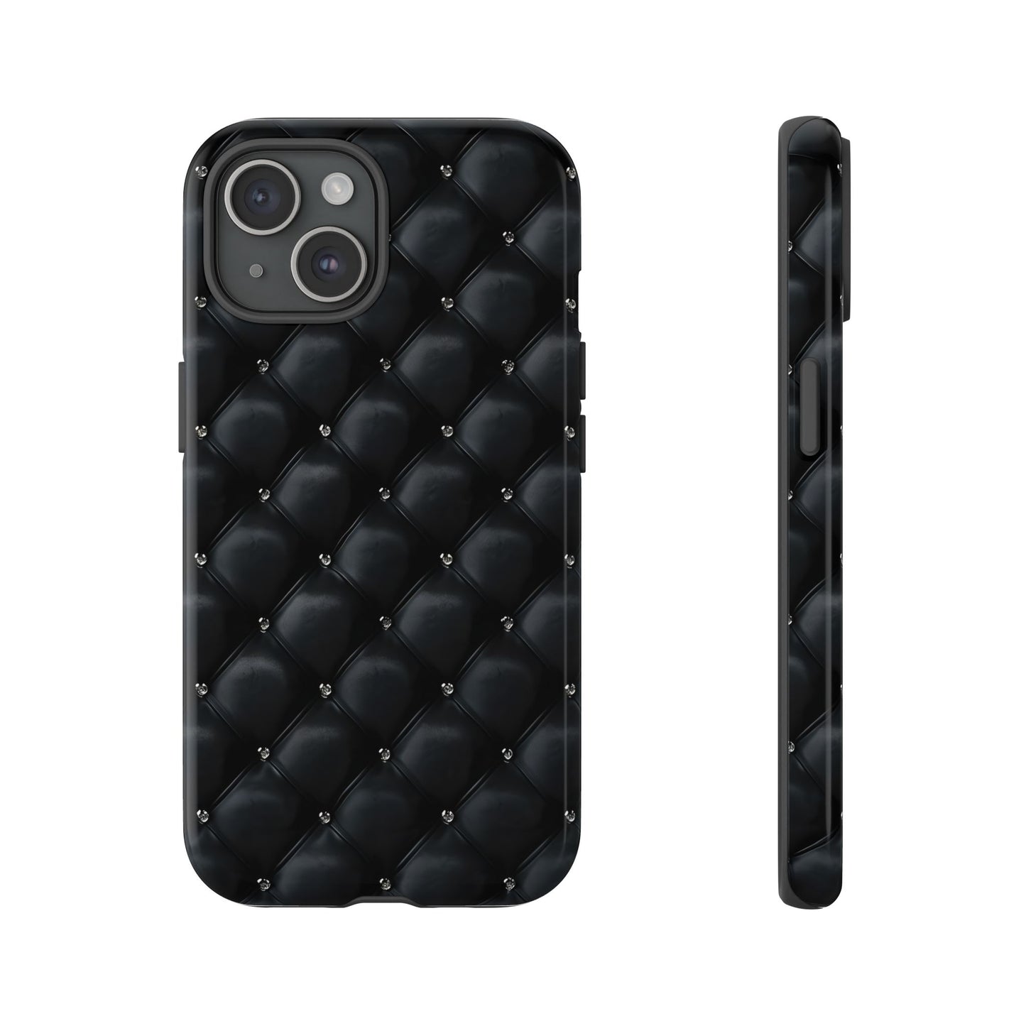 Stylish Tough Phone Case - Elegant Black Quilted Design