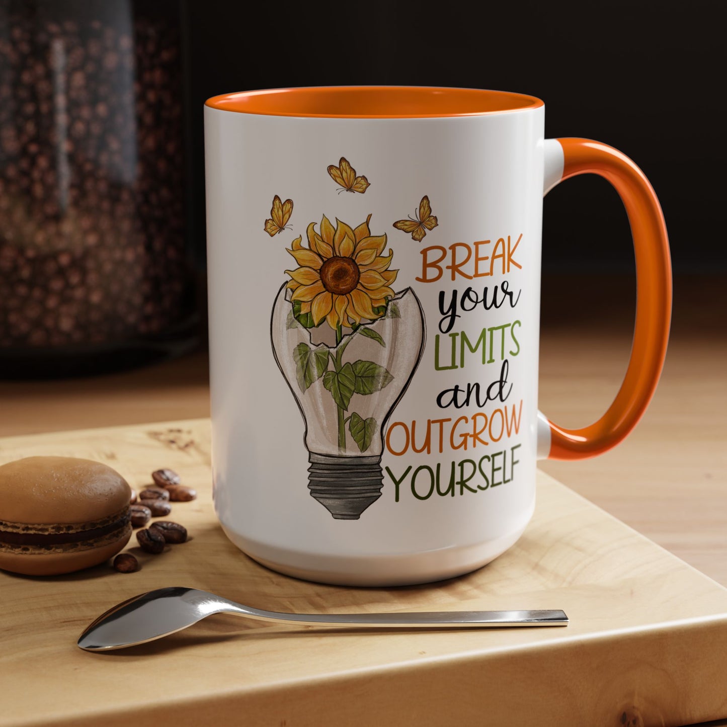 Inspirational Sunflower Coffee Mug - Break Your Limits & Outgrow Yourself - 15oz