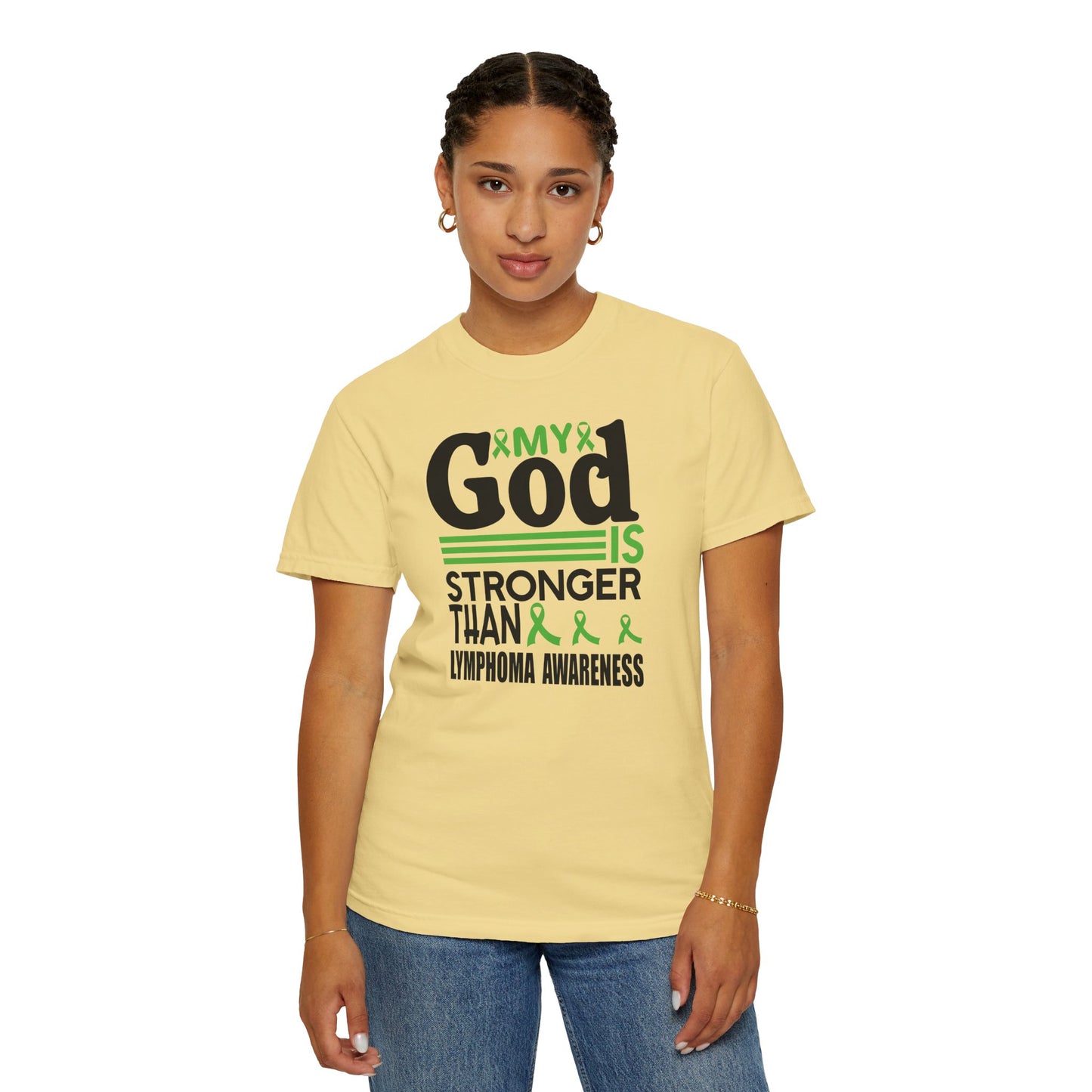 Lymphoma Awareness Tee - My God is Stronger Than, Unisex Garment-Dyed T-shirt, Cancer Support, Inspirational Gift, Comfortable Casual Wear
