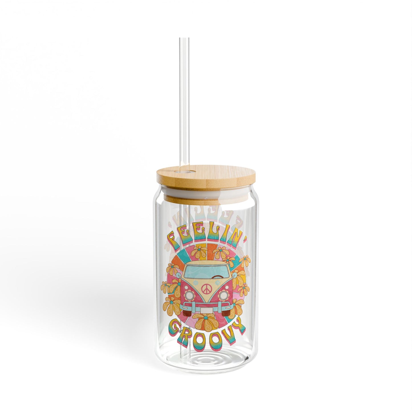Feelin' Groovy Sipper Glass - 16oz with Bamboo Lid & Straw