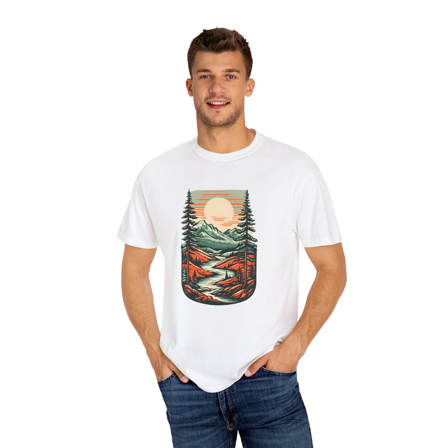 Unisex Garment-Dyed Nature Illustration T-shirt - Perfect for Outdoor Lovers