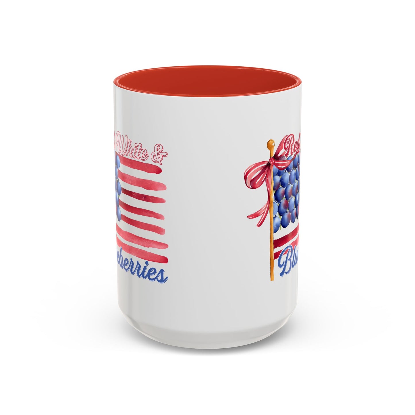 July 4th Accent Coffee Mug with Red, White & Blueberries Design, Patriotic Mug, Americana Decor, Summer BBQ Drinkware, Holiday Gift