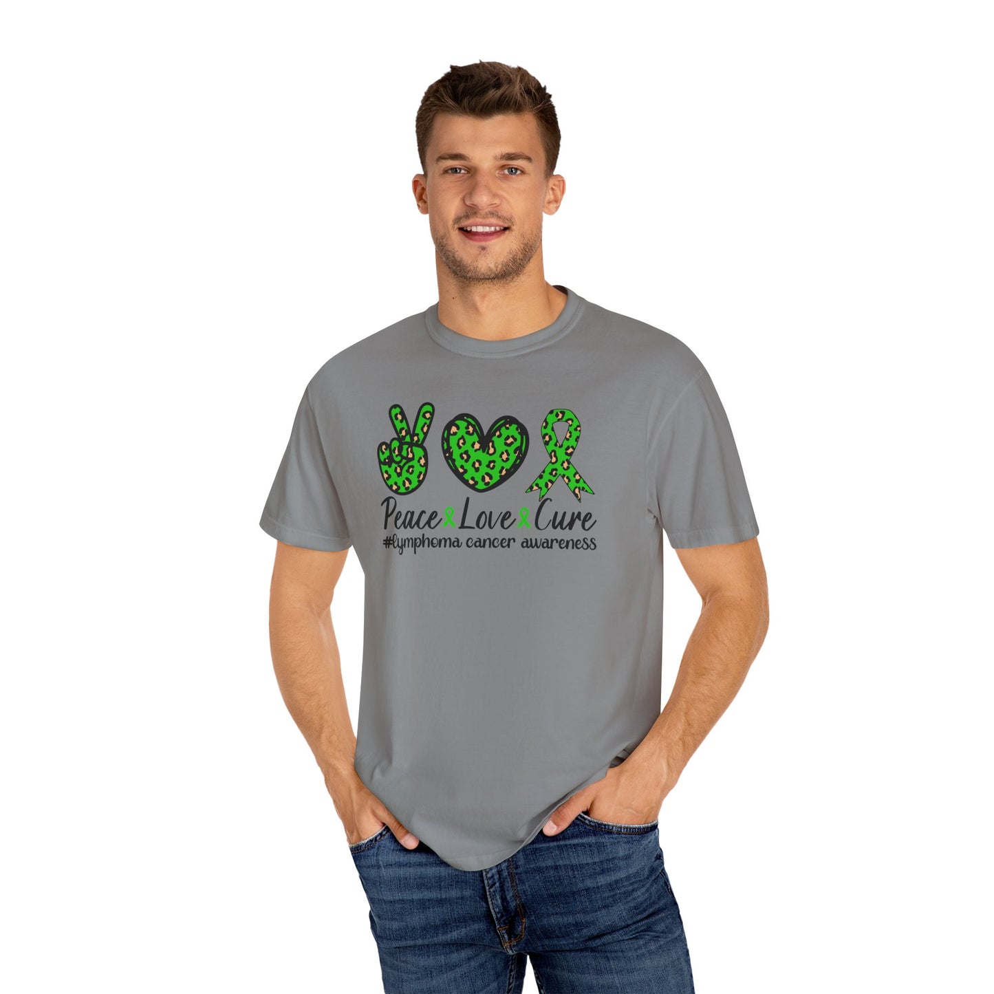 Peace, Love, Cure Unisex Garment-Dyed T-shirt for Lymphoma Awareness, Comfortable Tee, Cancer Support Shirt, Gift for Awareness [...]