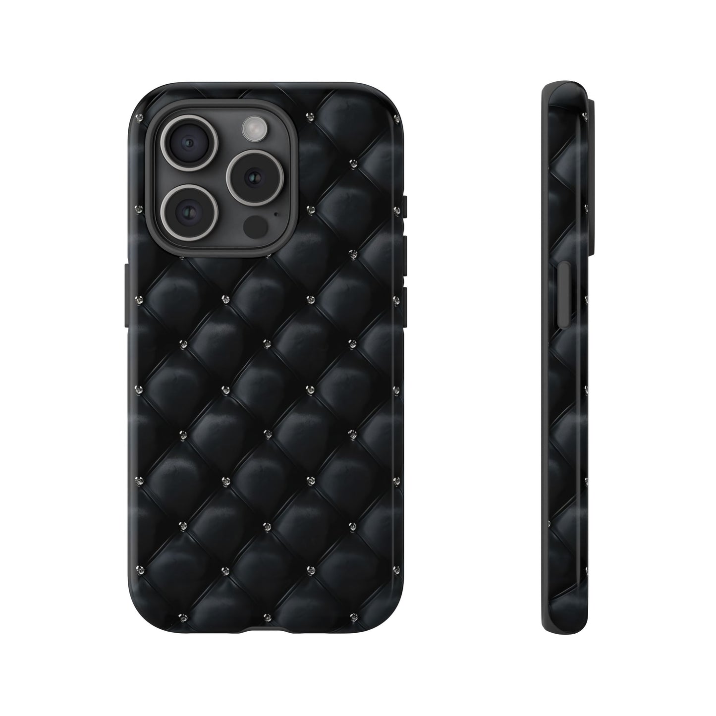 Stylish Tough Phone Case - Elegant Black Quilted Design