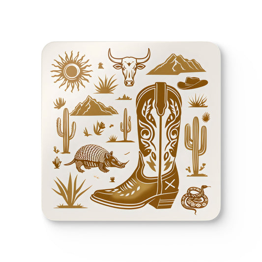 Western Themed Cork Coaster Set - Rustic Cowboy Decor