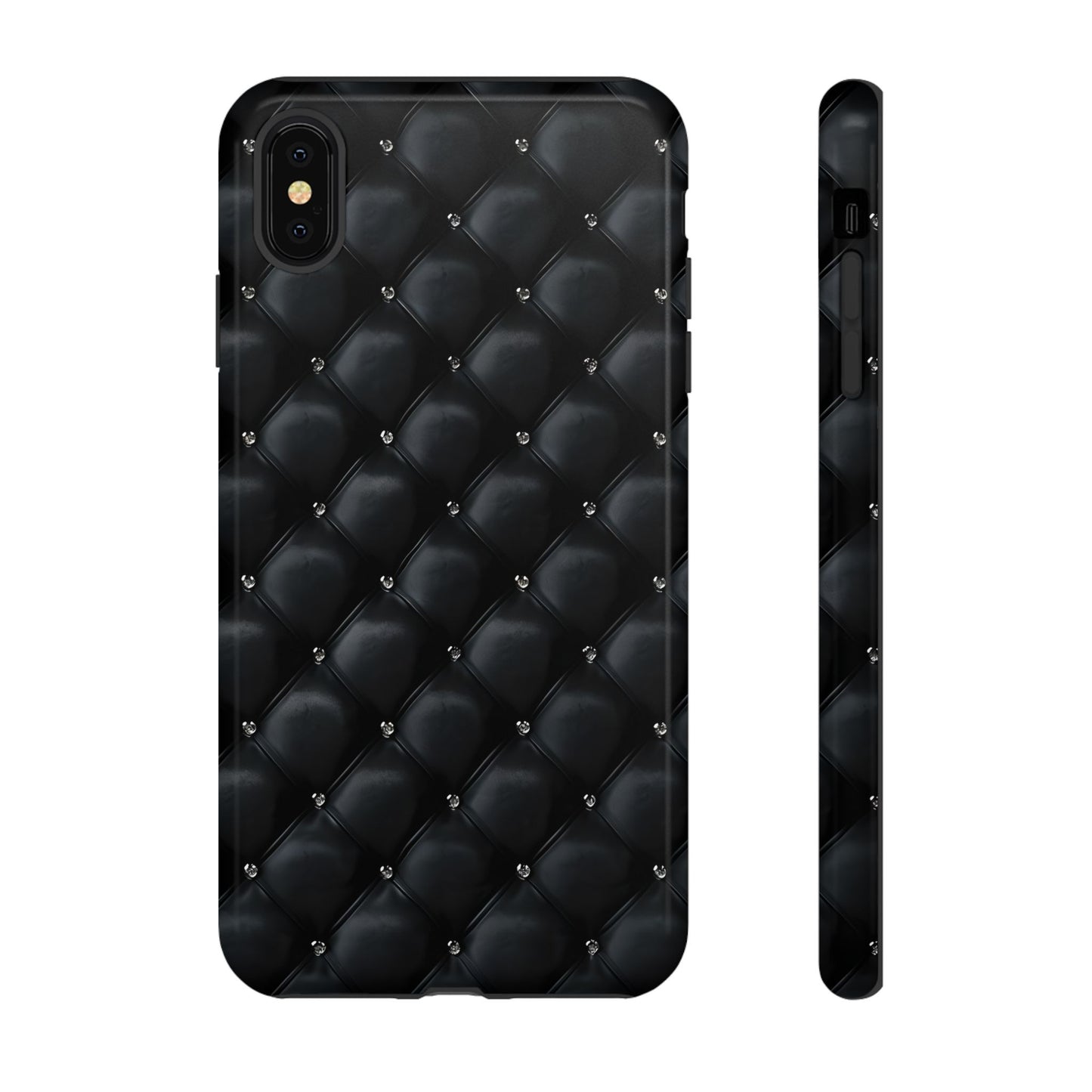 Stylish Tough Phone Case - Elegant Black Quilted Design