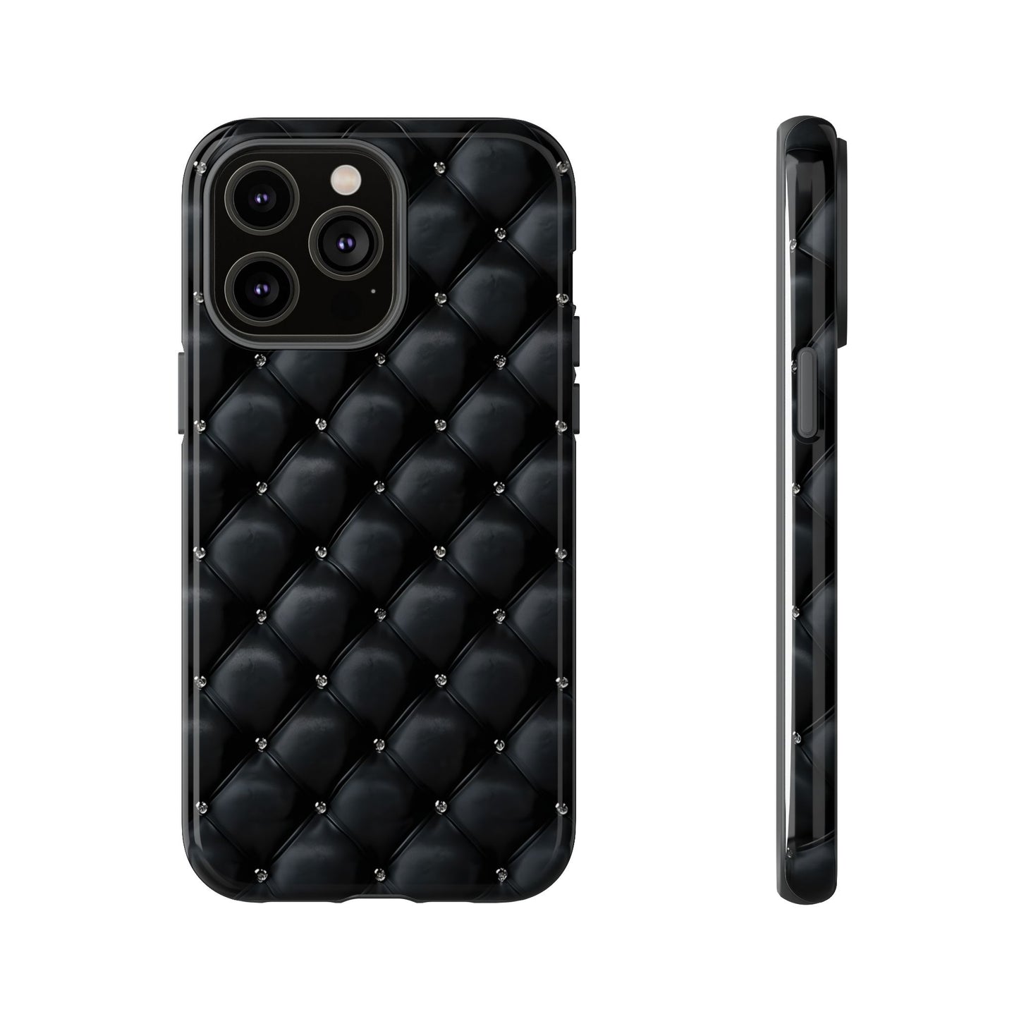 Stylish Tough Phone Case - Elegant Black Quilted Design