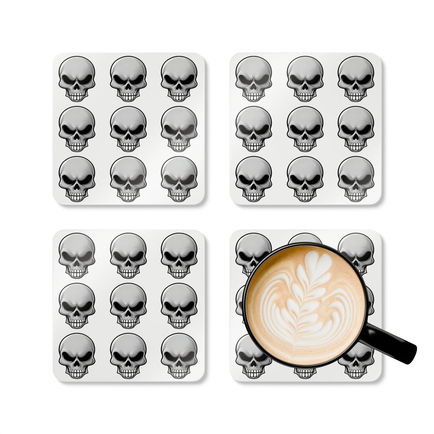 Skull Cork Coaster Set - Gothic Home Decor for Halloween and Parties