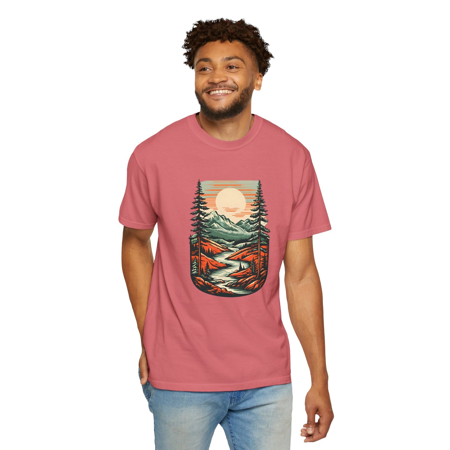 Unisex Garment-Dyed Nature Illustration T-shirt - Perfect for Outdoor Lovers