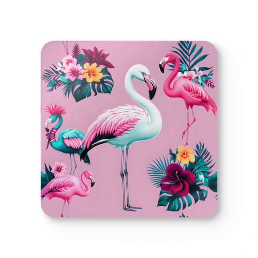 Tropical Flamingo Cork Coaster Set - Colorful Drink Coasters for Home Decor