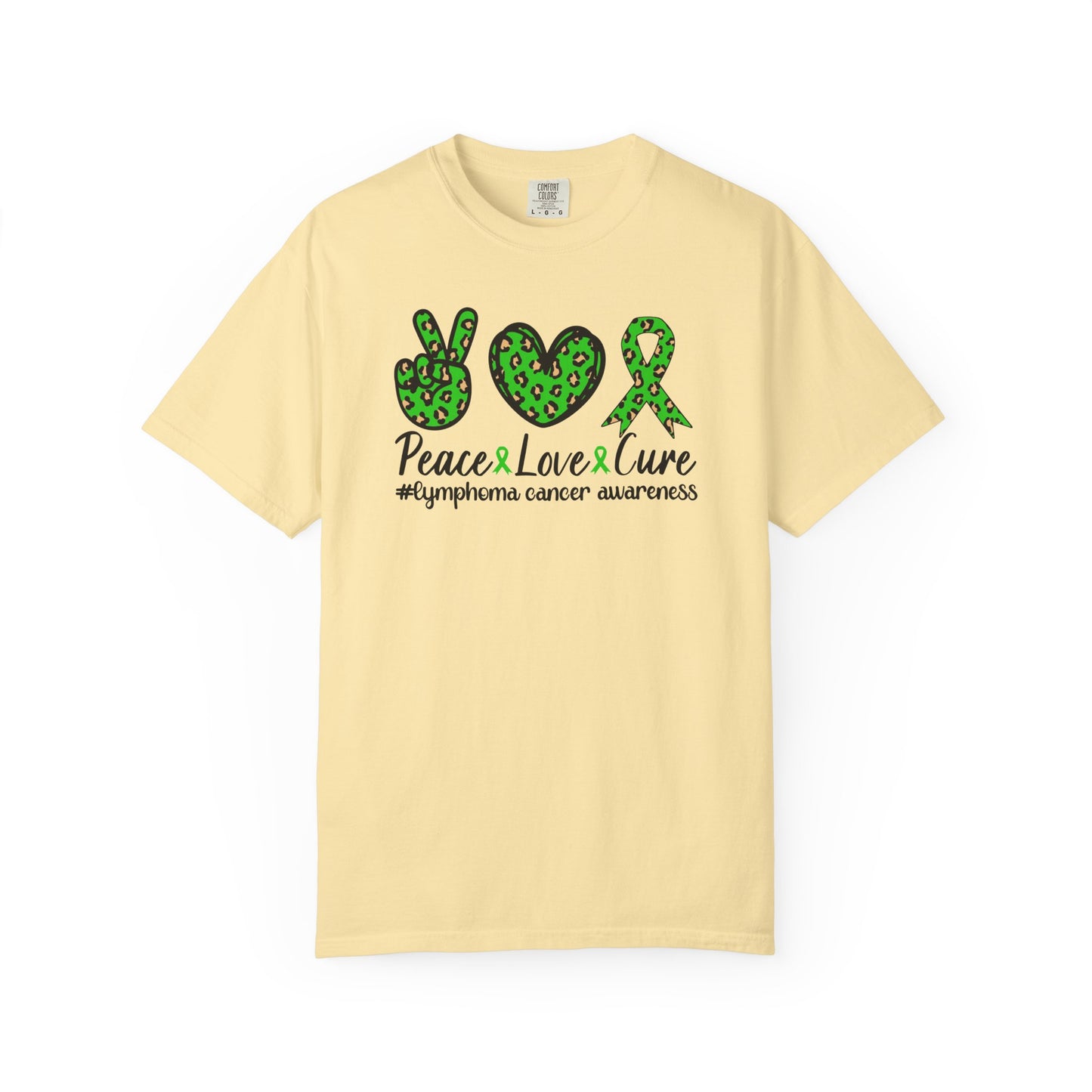 Peace, Love, Cure Unisex Garment-Dyed T-shirt for Lymphoma Awareness, Comfortable Tee, Cancer Support Shirt, Gift for Awareness [...]