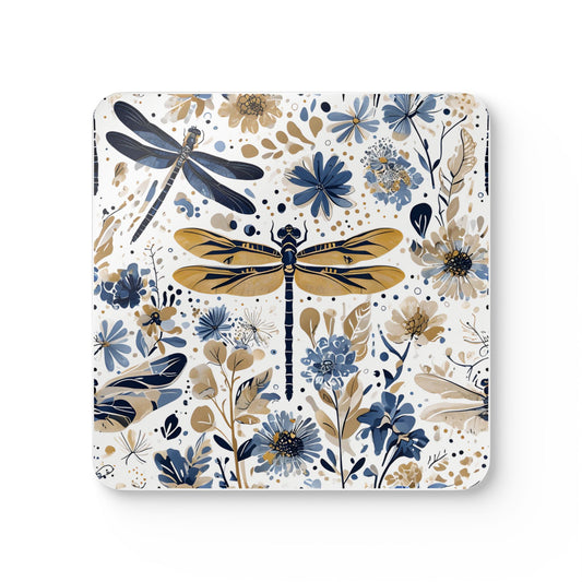 Floral Dragonfly Cork Coaster Set - Eco-Friendly Drink Coasters for Home Decor