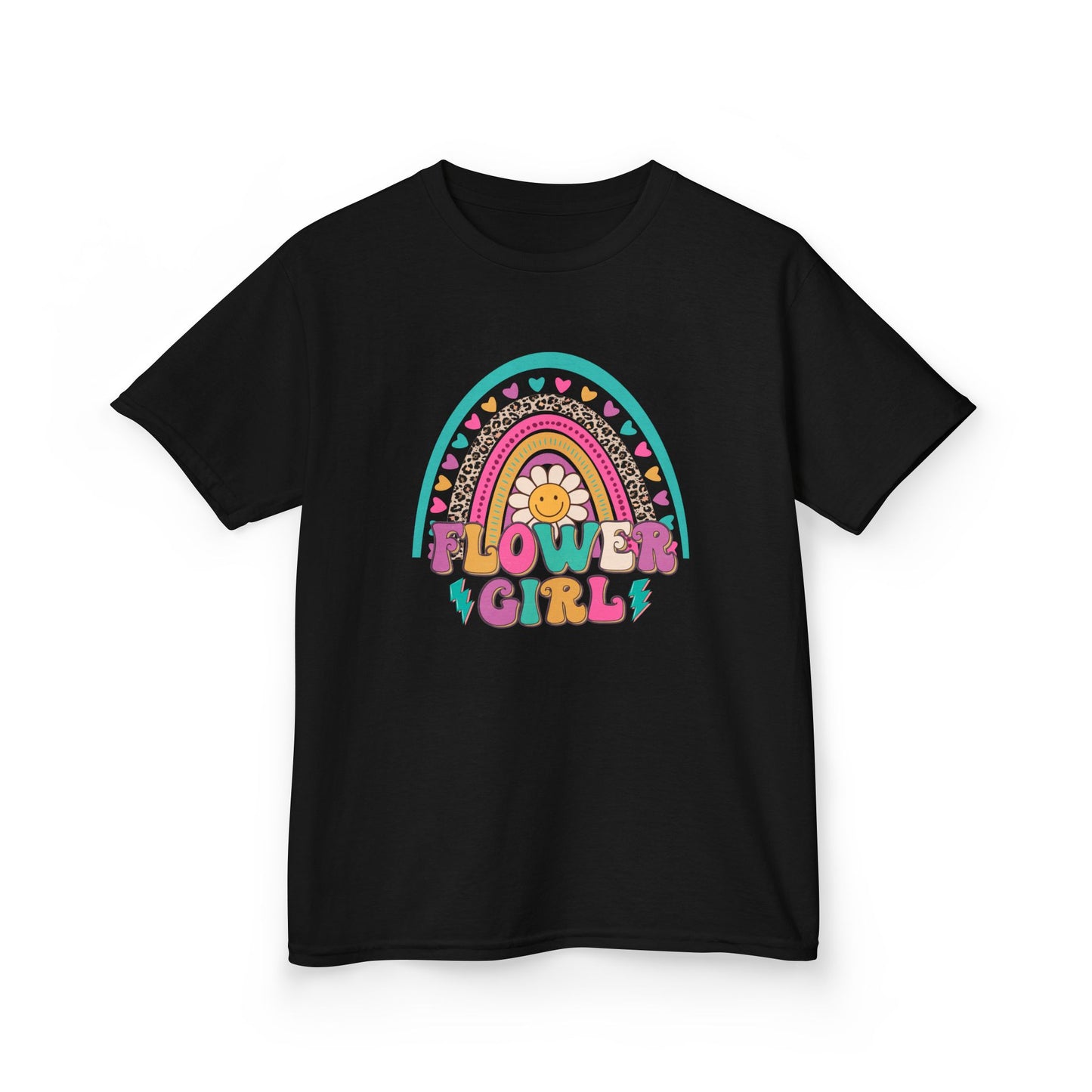 Flower Girl Kids Heavy Cotton Tee - Colorful Rainbow Design for Flower Girls