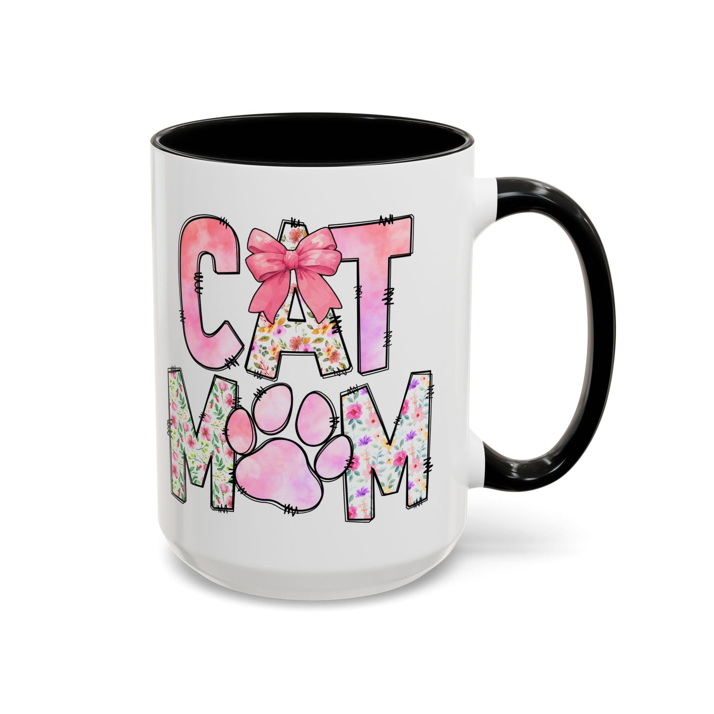 Floral Cat Mom 15oz Coffee Mug - Perfect Gift for Cat Lovers