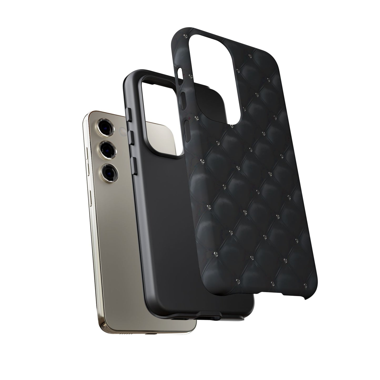 Stylish Tough Phone Case - Elegant Black Quilted Design