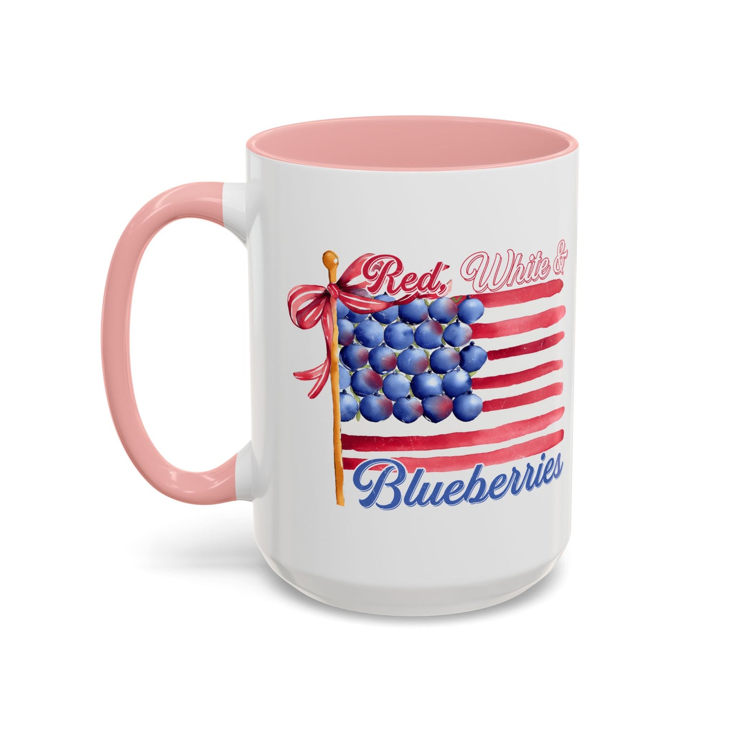 July 4th Accent Coffee Mug with Red, White & Blueberries Design, Patriotic Mug, Americana Decor, Summer BBQ Drinkware, Holiday Gift