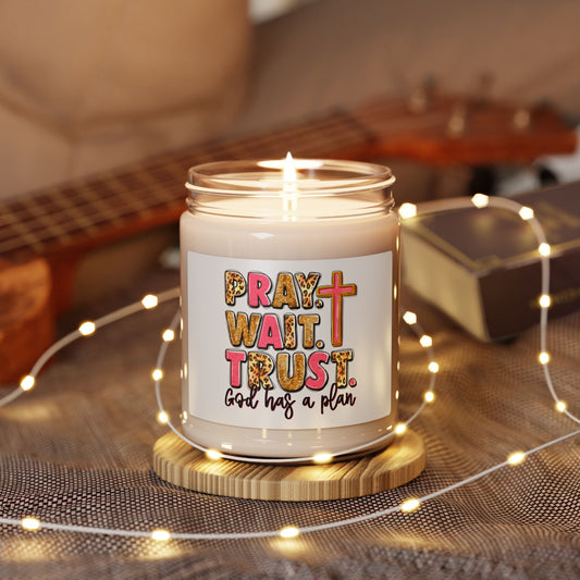 Inspirational Scented Soy Candle - "Pray Wait Trust" - 9oz
