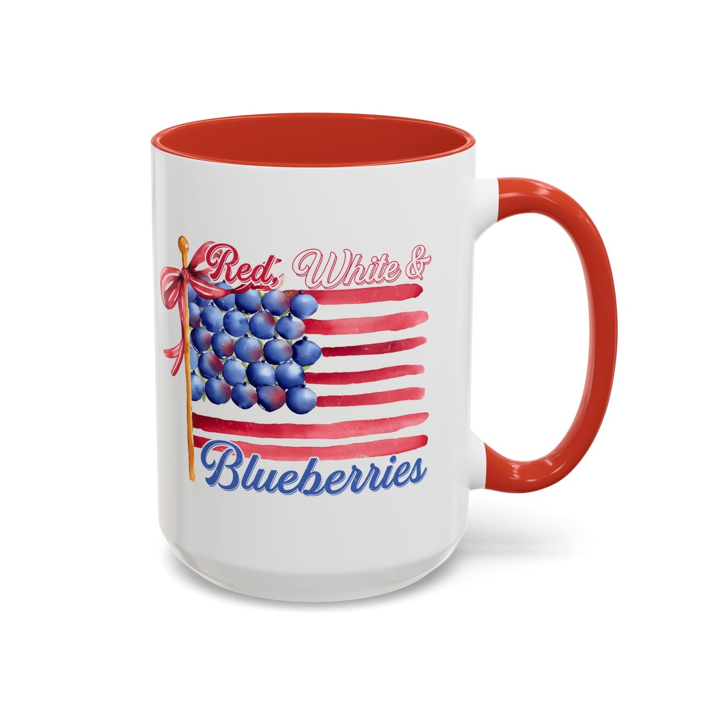 July 4th Accent Coffee Mug with Red, White & Blueberries Design, Patriotic Mug, Americana Decor, Summer BBQ Drinkware, Holiday Gift