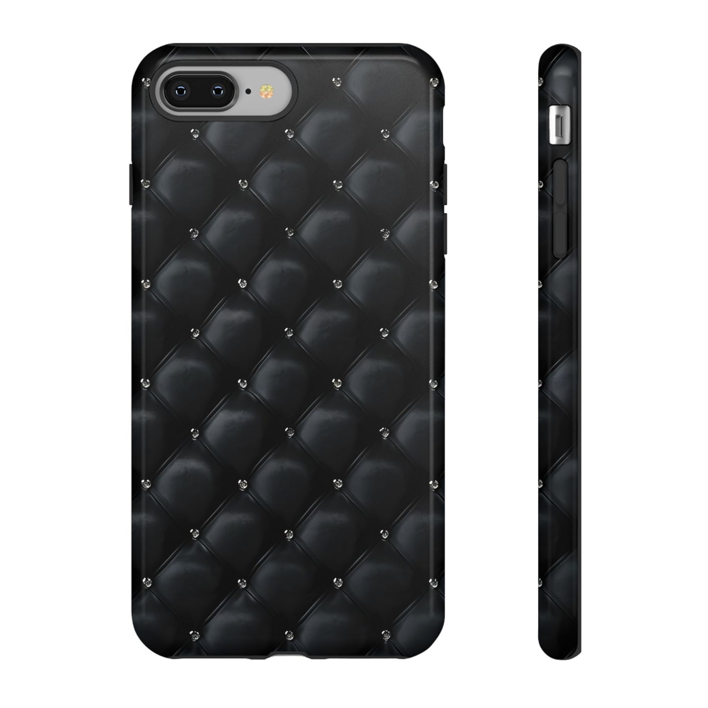 Stylish Tough Phone Case - Elegant Black Quilted Design