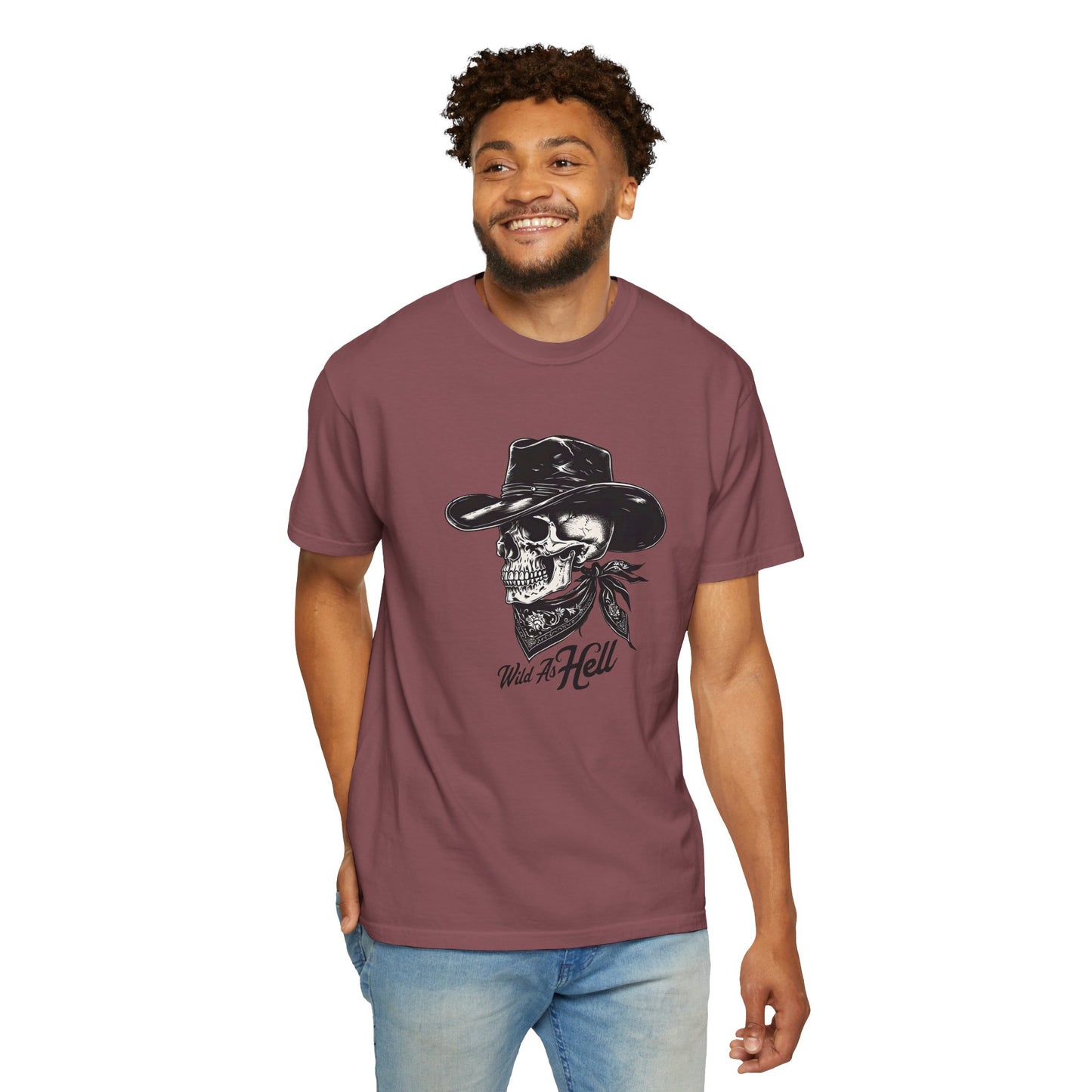 Skull Cowboy Graphic T-Shirt - Unisex Garment-Dyed Tee for Rebel Souls