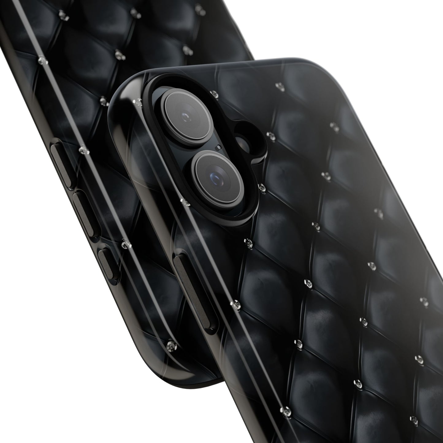 Stylish Tough Phone Case - Elegant Black Quilted Design
