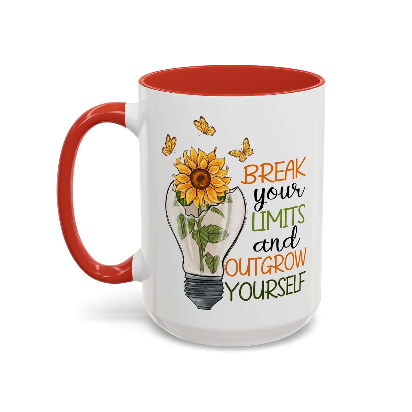 Inspirational Sunflower Coffee Mug - Break Your Limits & Outgrow Yourself - 15oz
