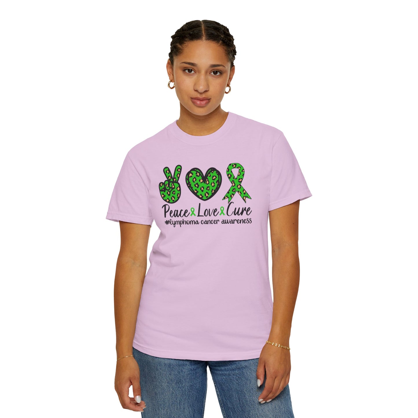 Peace, Love, Cure Unisex Garment-Dyed T-shirt for Lymphoma Awareness, Comfortable Tee, Cancer Support Shirt, Gift for Awareness [...]