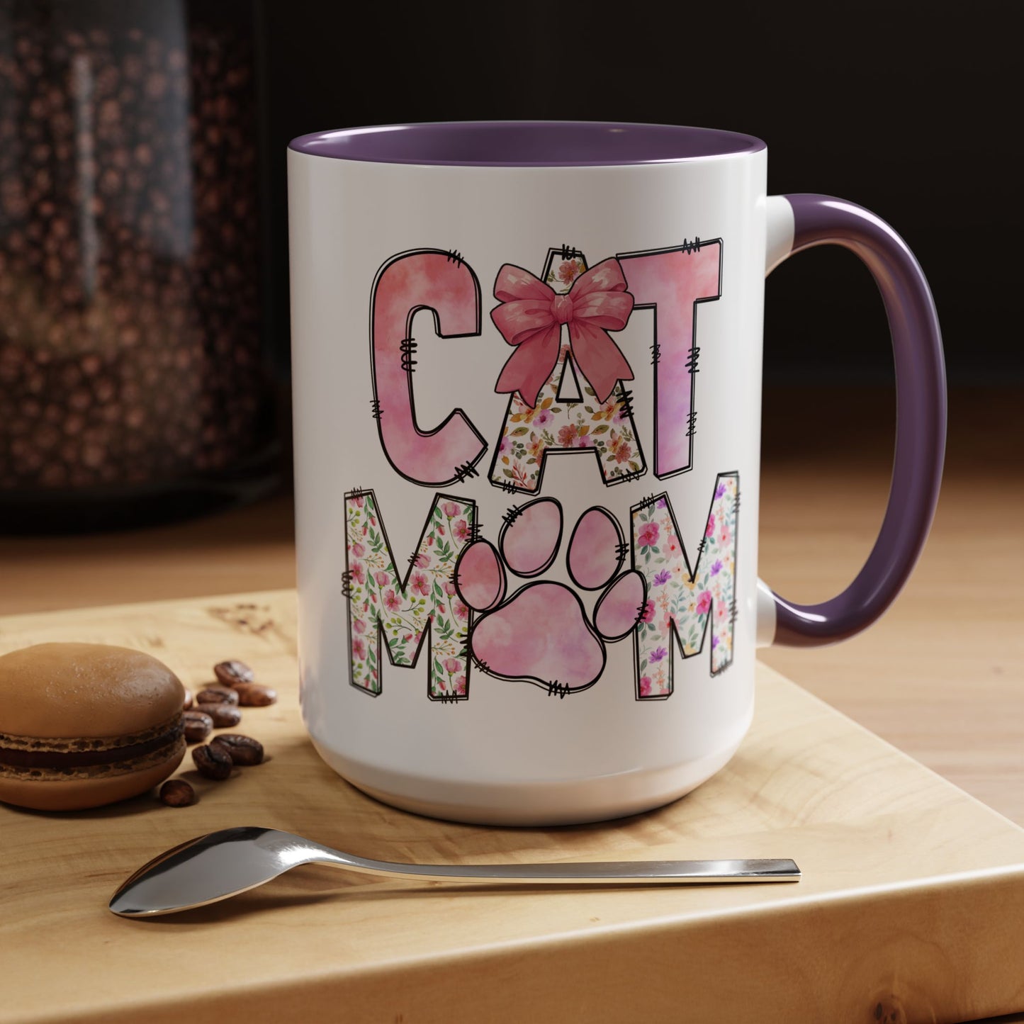 Floral Cat Mom 15oz Coffee Mug - Perfect Gift for Cat Lovers