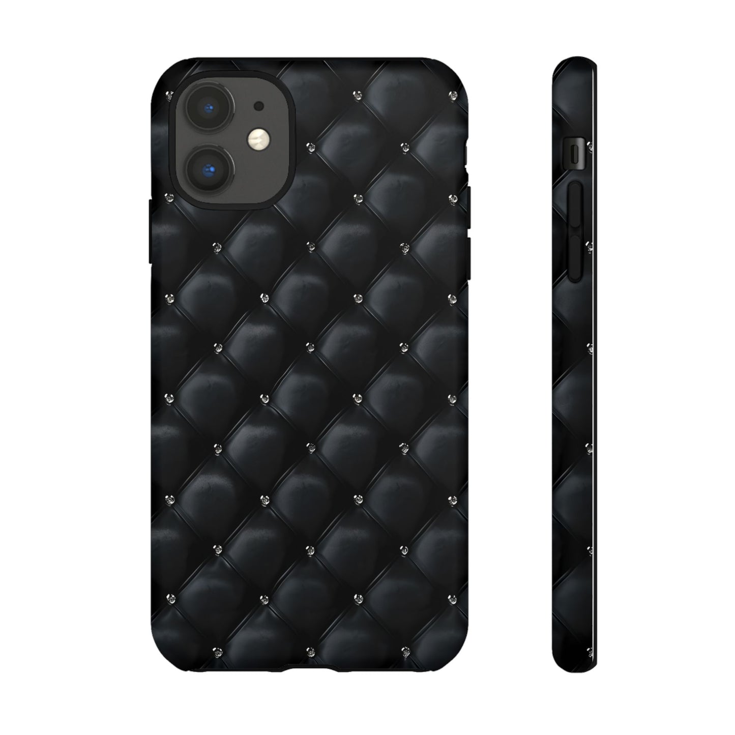 Stylish Tough Phone Case - Elegant Black Quilted Design
