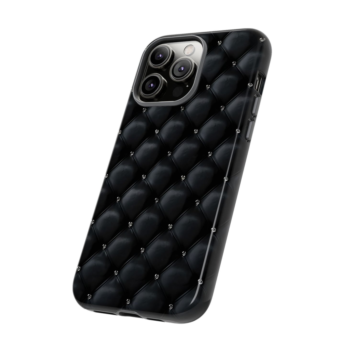 Stylish Tough Phone Case - Elegant Black Quilted Design
