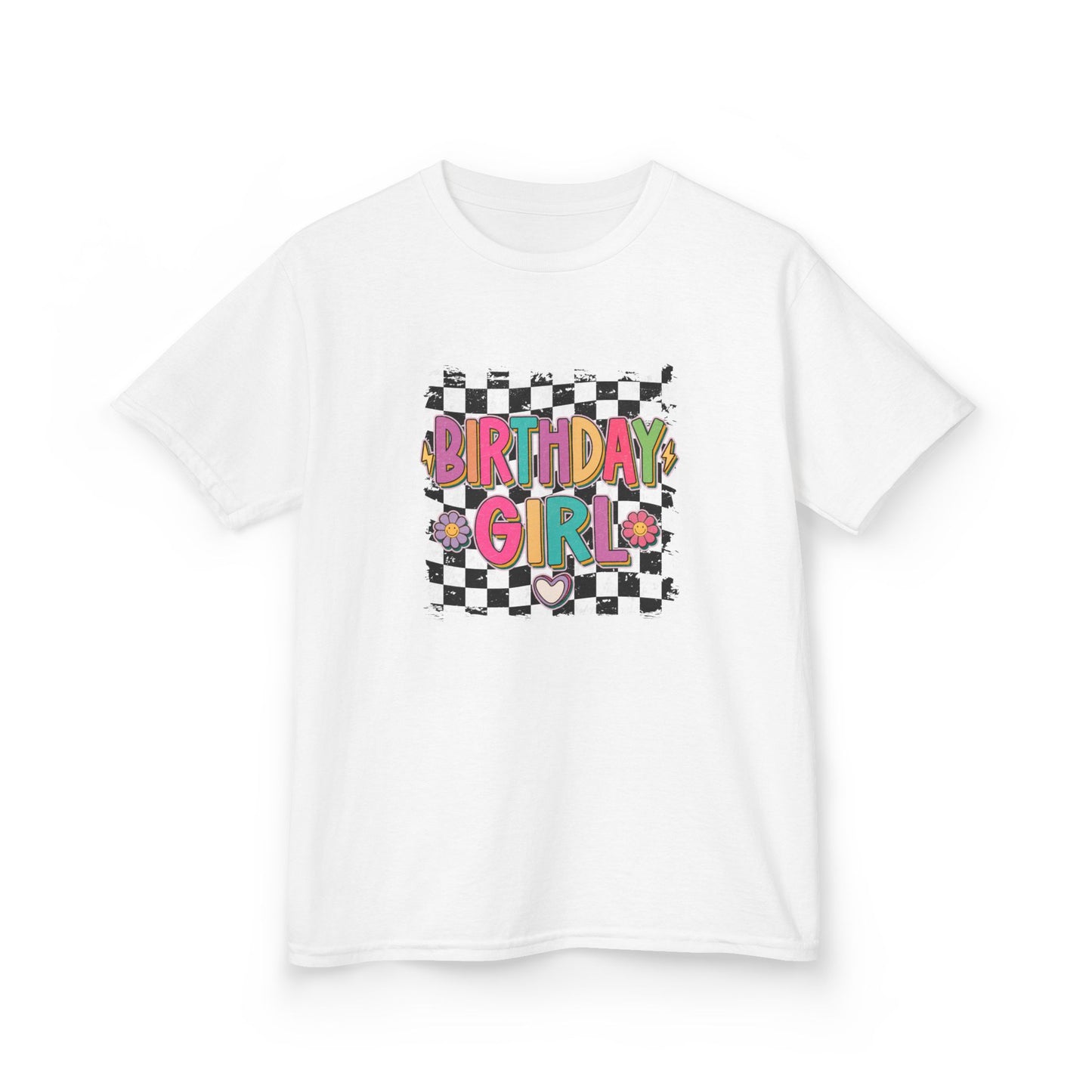 Birthday Girl Kids Heavy Cotton Tee - Fun Checkered Design for Celebrations
