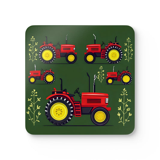 Farmhouse Tractor Corkwood Coaster Set - Rustic Home Decor