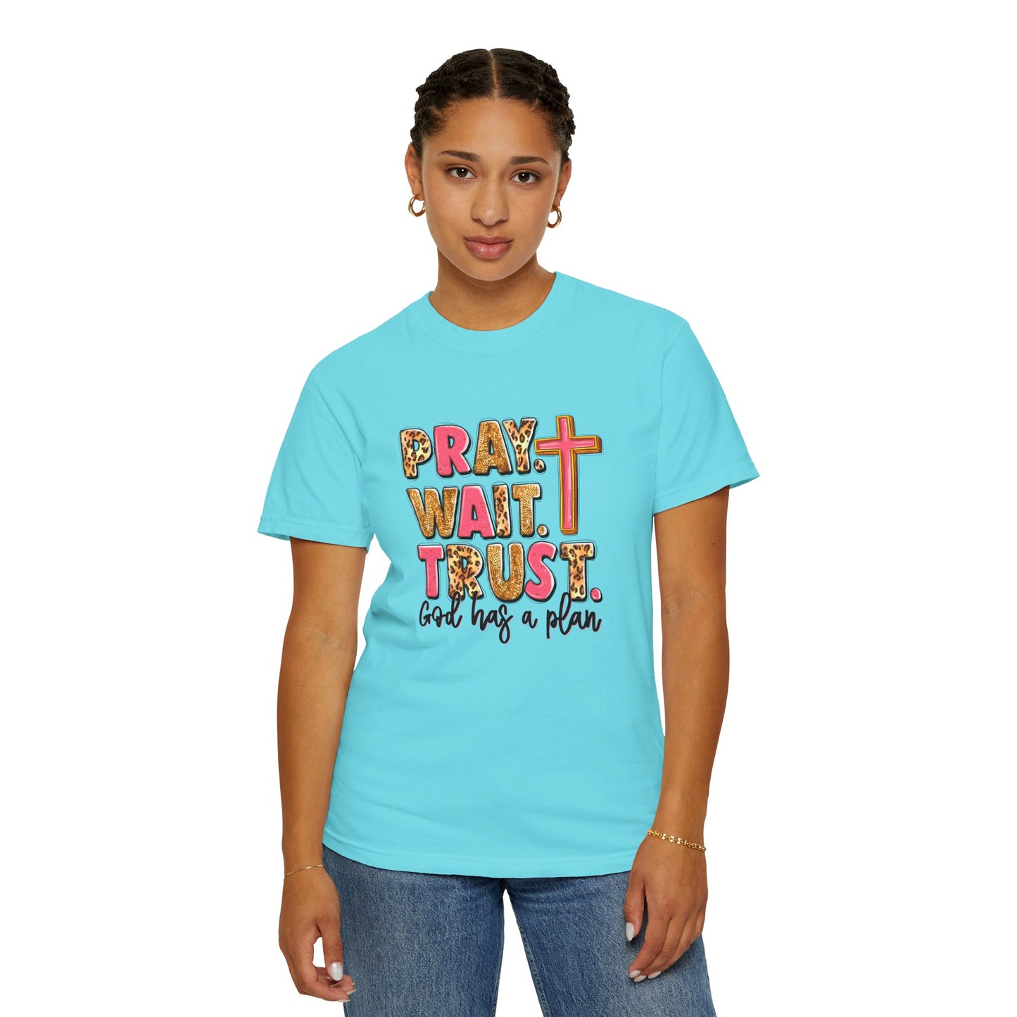 Inspirational Unisex Garment-Dyed T-Shirt - 'Pray Wait Trust'