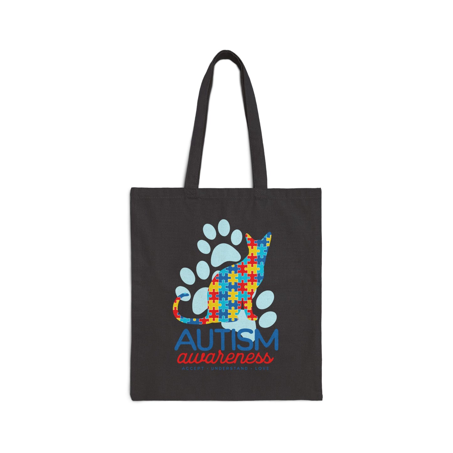 Autism Awareness Cotton Cat Canvas Tote Bag - Supportive & Colorful Design