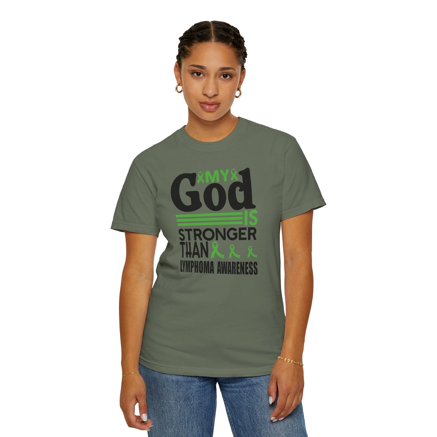 Lymphoma Awareness Tee - My God is Stronger Than, Unisex Garment-Dyed T-shirt, Cancer Support, Inspirational Gift, Comfortable Casual Wear