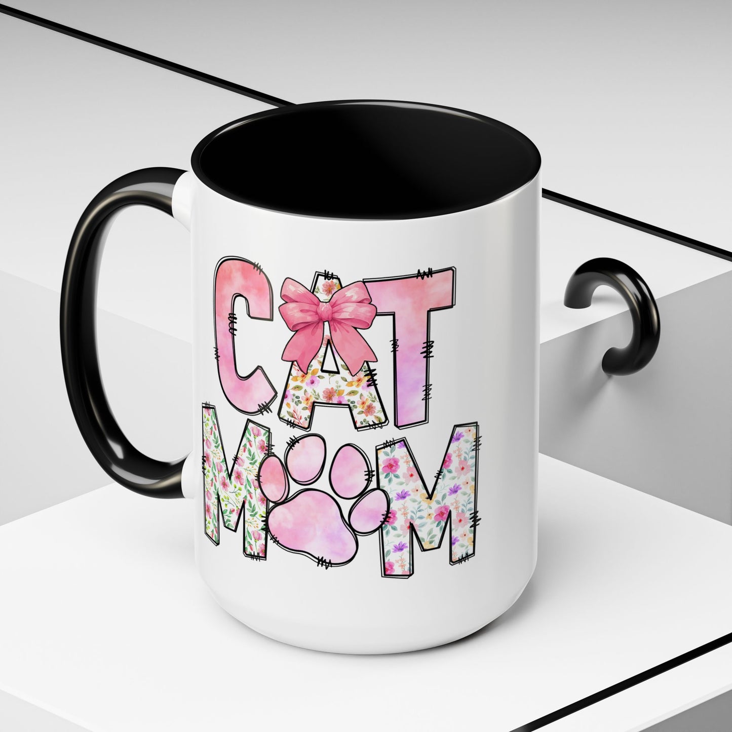Floral Cat Mom 15oz Coffee Mug - Perfect Gift for Cat Lovers