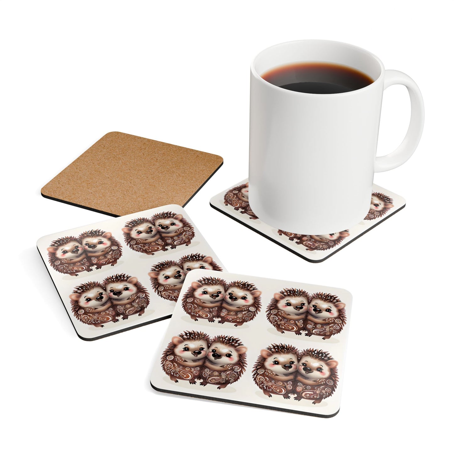 Adorable Hedgehog Cork Coaster Set - Cute & Cozy Drinkware Accessory