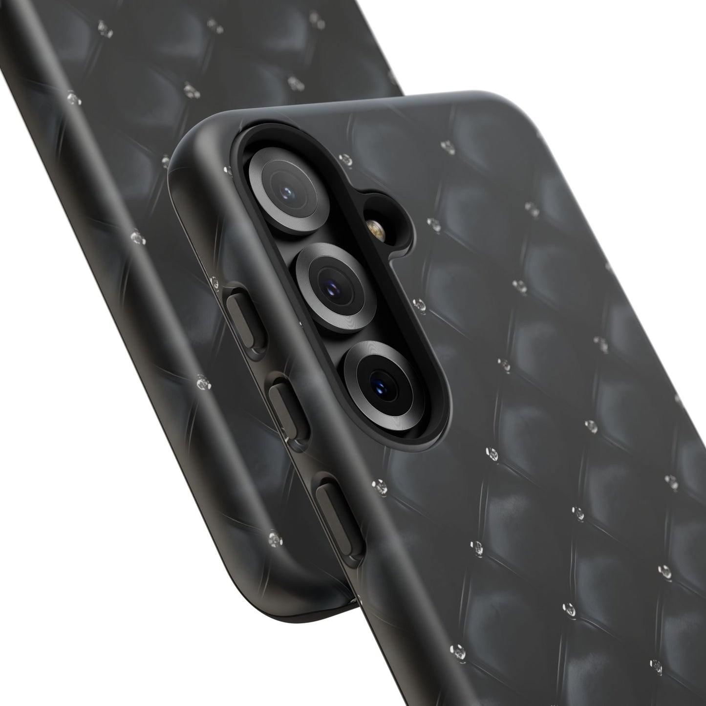 Stylish Tough Phone Case - Elegant Black Quilted Design