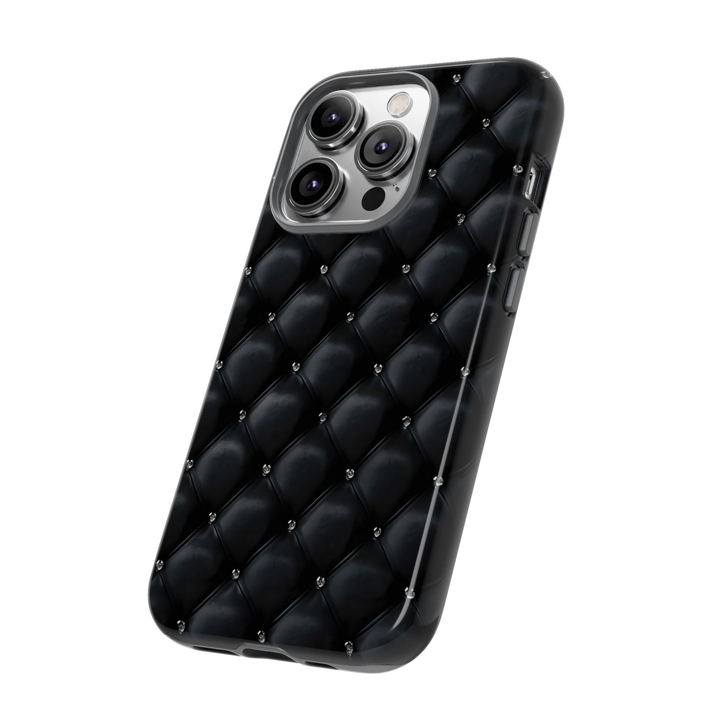 Stylish Tough Phone Case - Elegant Black Quilted Design