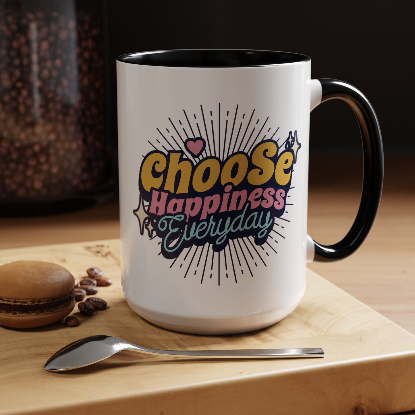 Choose Happiness Everyday 15oz Coffee Mug - Colorful Ceramic Cup for Positive Vibes
