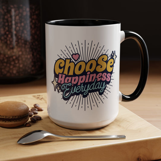 Choose Happiness Everyday 15oz Coffee Mug - Colorful Ceramic Cup for Positive Vibes