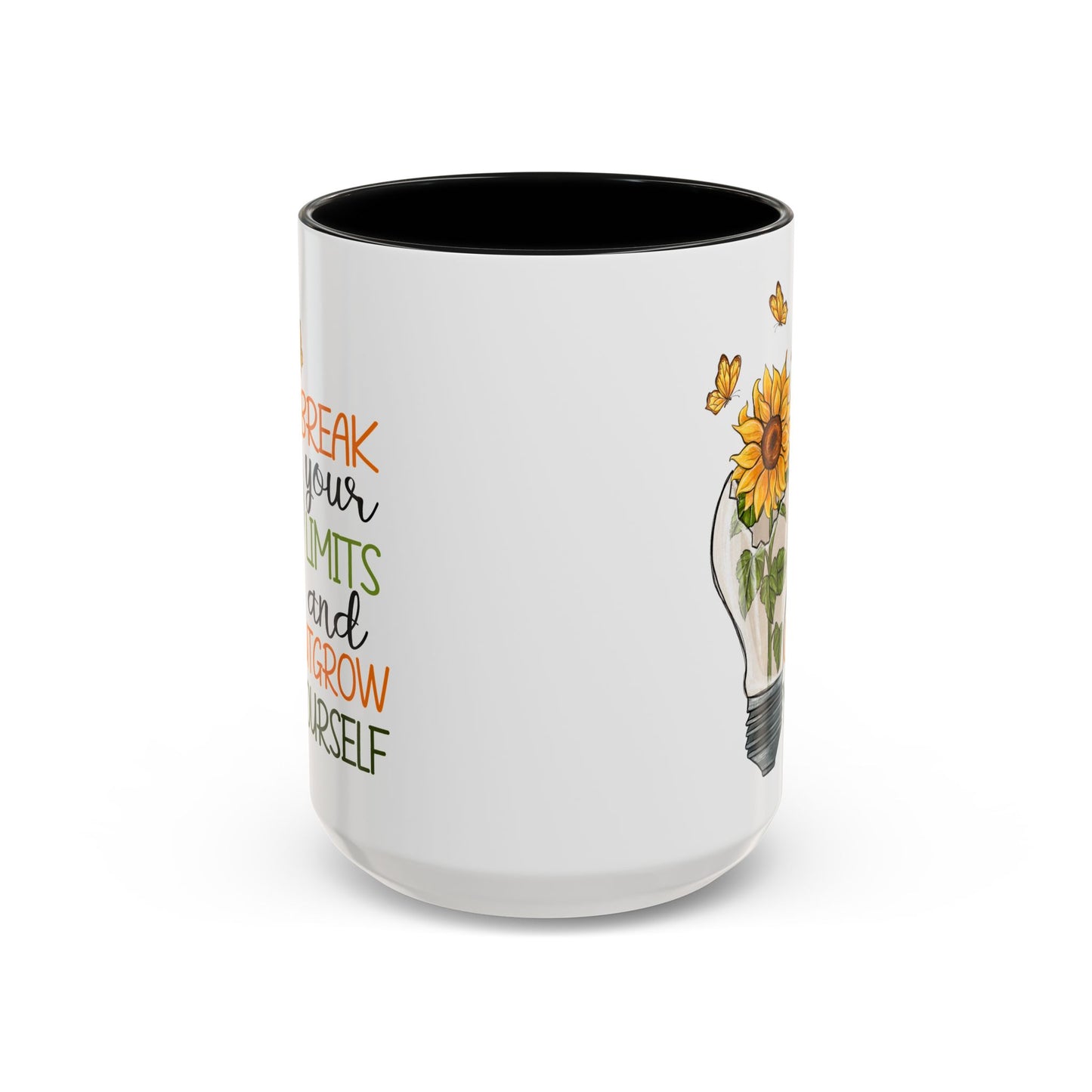Inspirational Sunflower Coffee Mug - Break Your Limits & Outgrow Yourself - 15oz