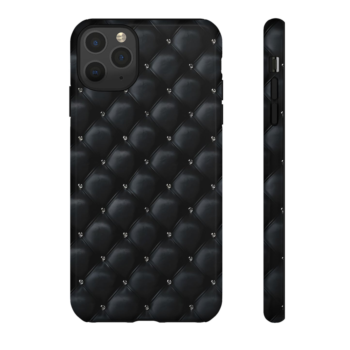 Stylish Tough Phone Case - Elegant Black Quilted Design