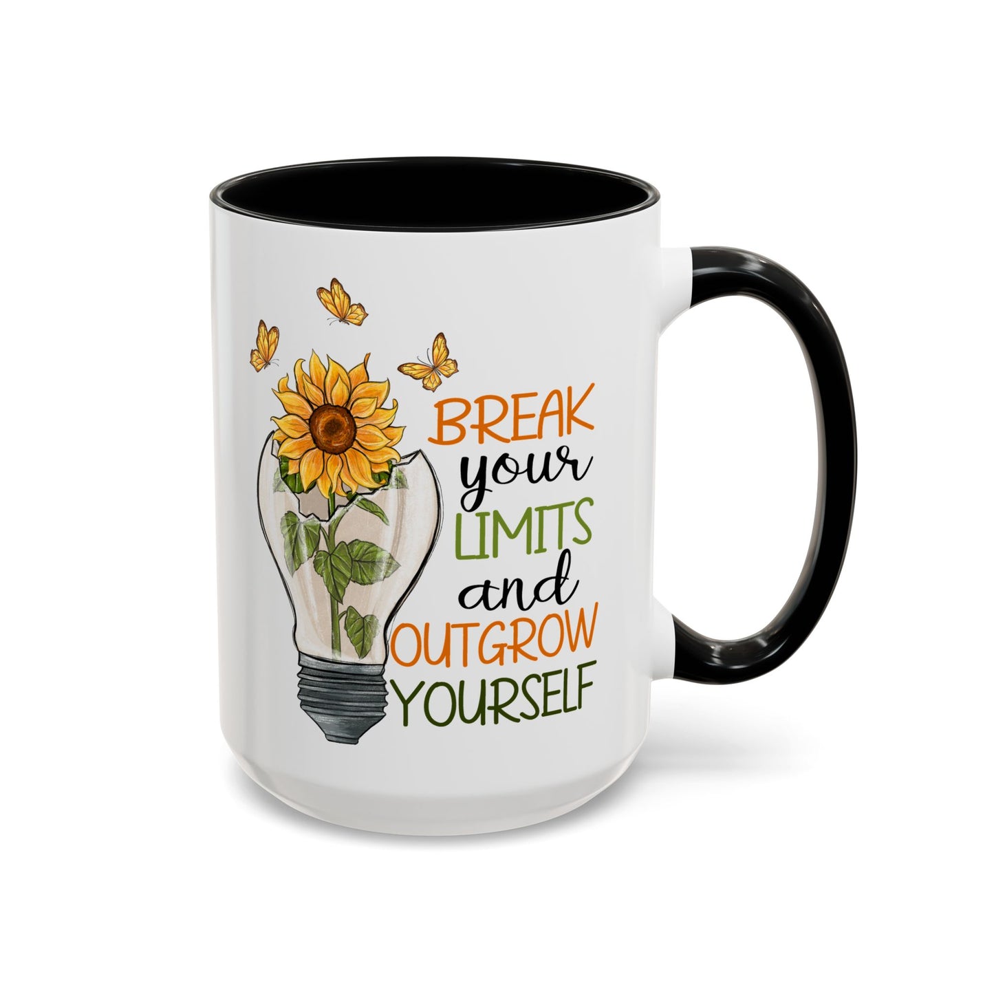 Inspirational Sunflower Coffee Mug - Break Your Limits & Outgrow Yourself - 15oz