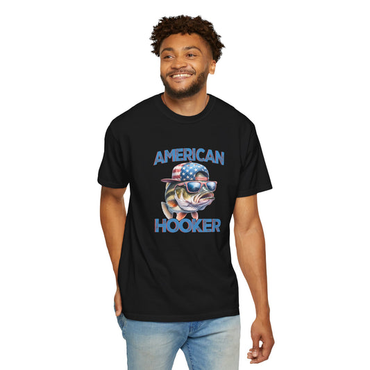 American Hooker Fish Graphic T-Shirt - Unisex Garment-Dyed Tee for Fishing Enthusiasts