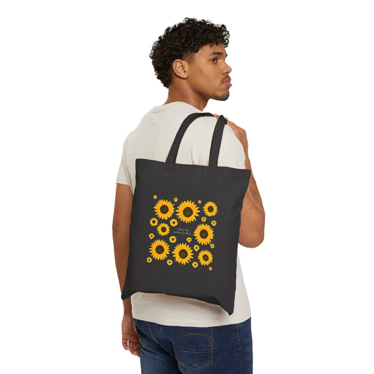 Sunflower Cotton Canvas Tote Bag - Eco-Friendly Shopping & Beach Bag