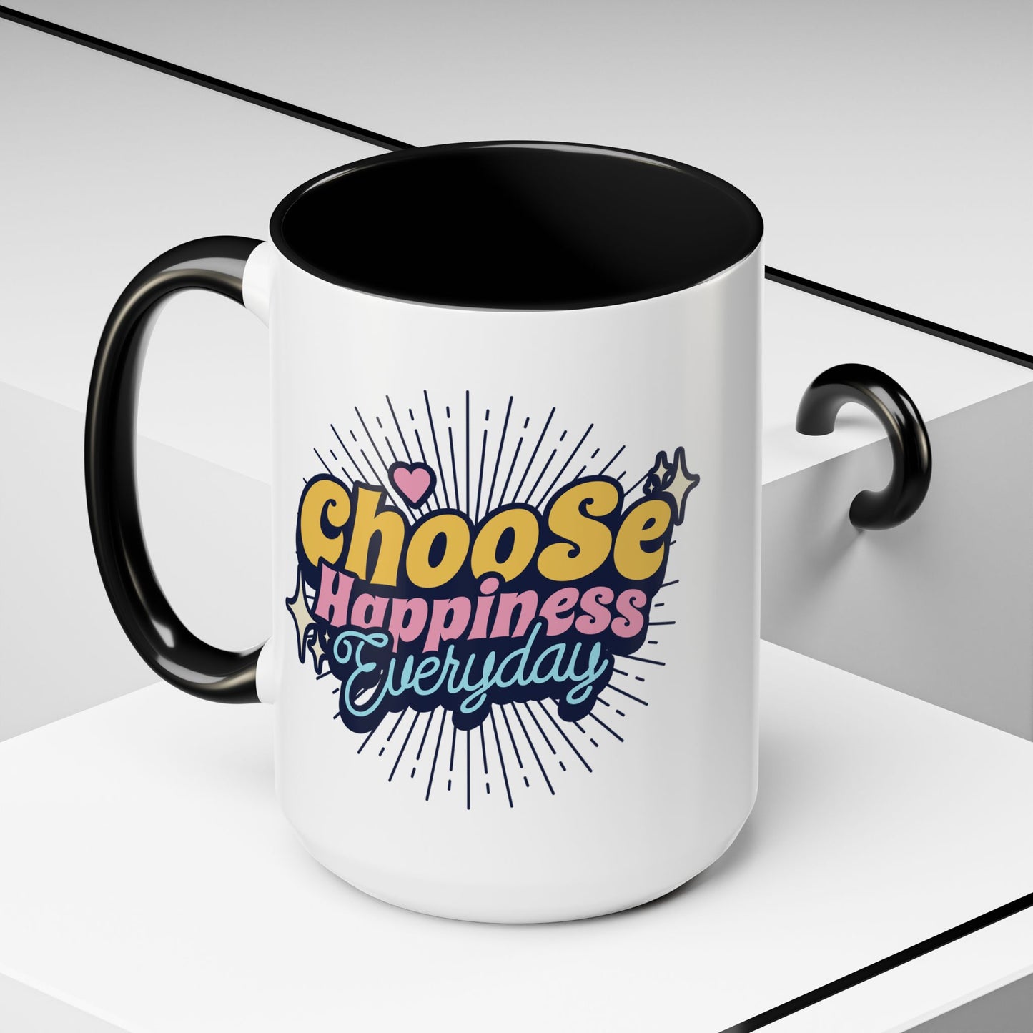 Choose Happiness Everyday 15oz Coffee Mug - Colorful Ceramic Cup for Positive Vibes