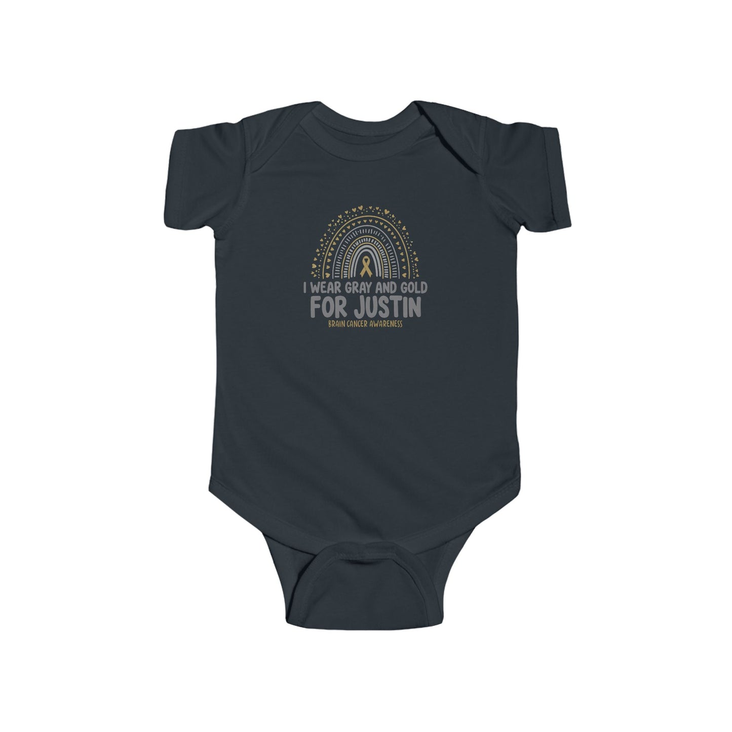 JUSTIN ONESIE I WEAR Gray and Gold Infant Bodysuit for Awareness