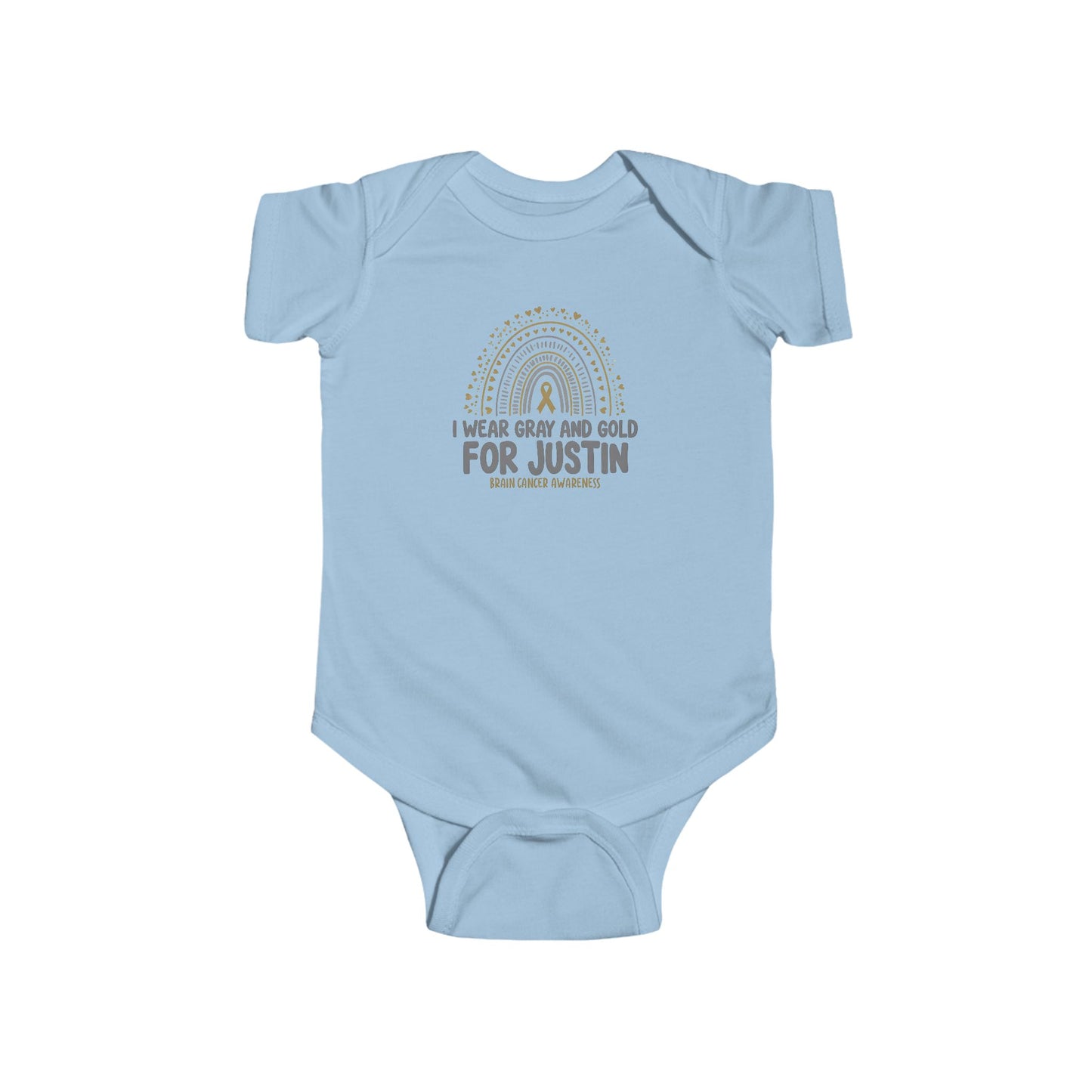 JUSTIN ONESIE I WEAR Gray and Gold Infant Bodysuit for Awareness